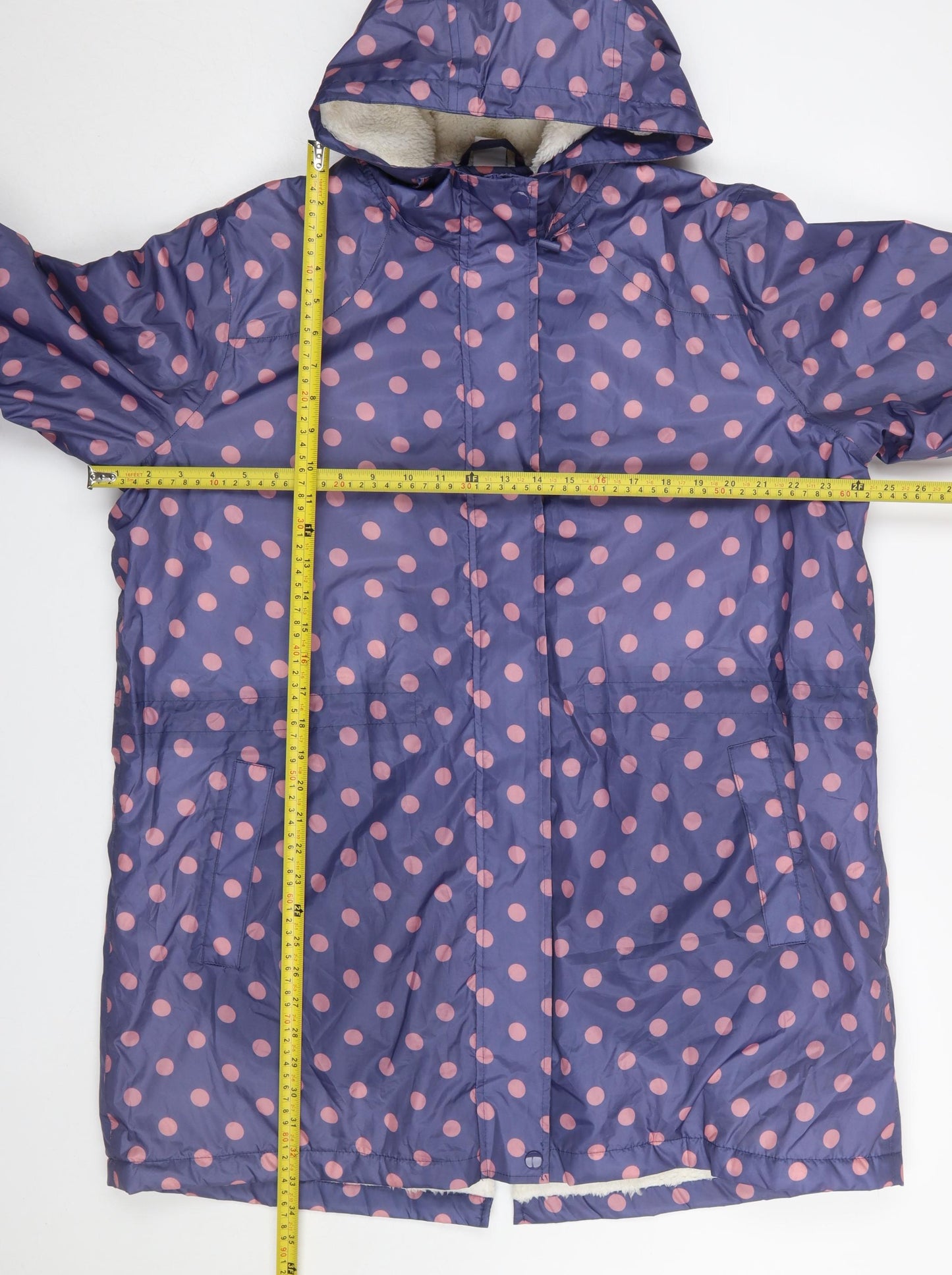 Cotton Traders Womens Blue Polka Dot Waterproof Rain Coat Size 18