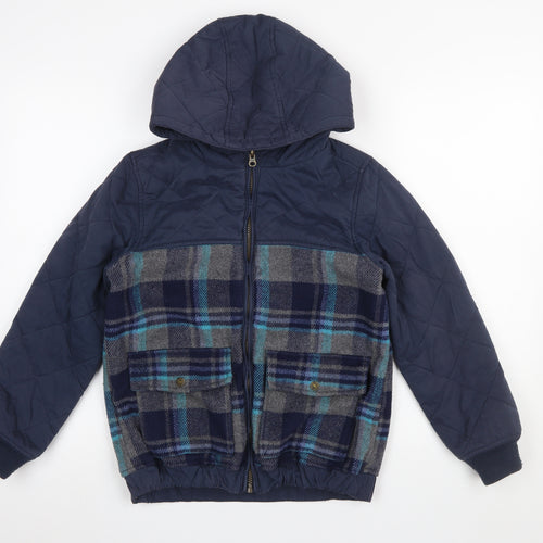 FatFace Boys Blue Quilted Checked Hooded Jacket 10-11 Years