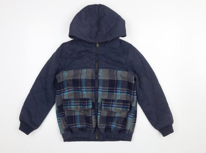 FatFace Boys Blue Quilted Checked Hooded Jacket 10-11 Years
