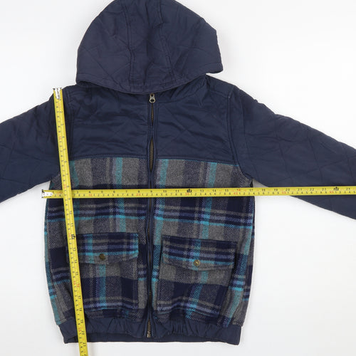 FatFace Boys Blue Quilted Checked Hooded Jacket 10-11 Years