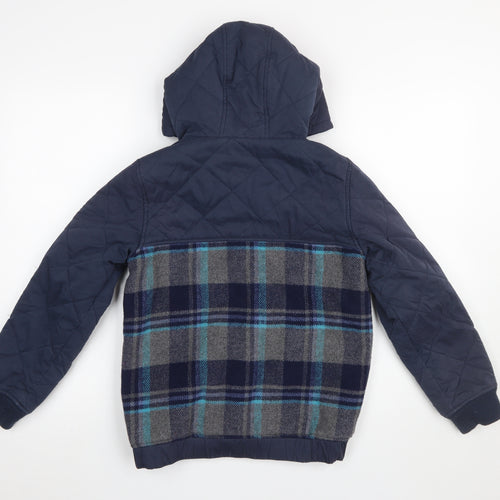 FatFace Boys Blue Quilted Checked Hooded Jacket 10-11 Years