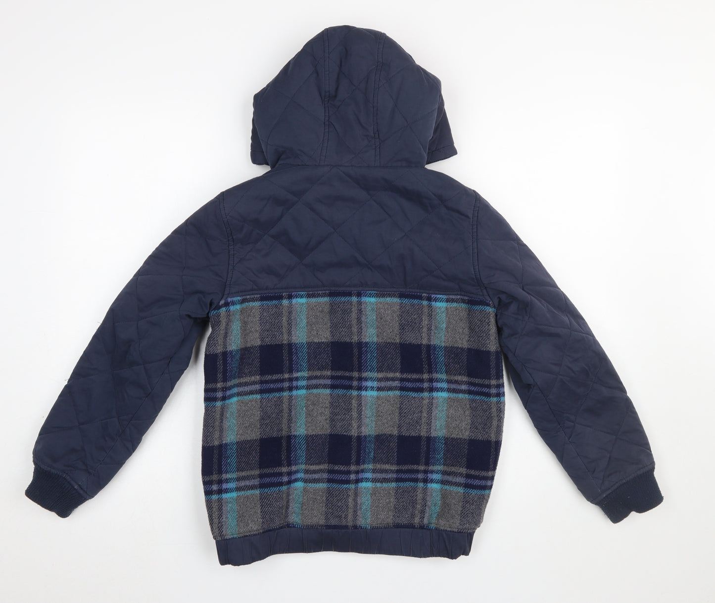 FatFace Boys Blue Quilted Checked Hooded Jacket 10-11 Years