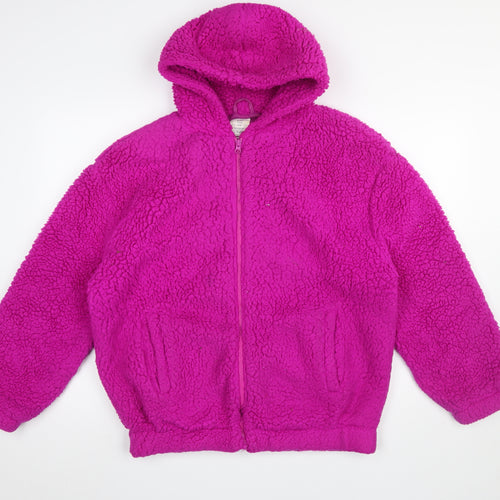 GAP Girls Pink Hooded Fleece Jacket 16-18 Years Lined Winter Zip Up