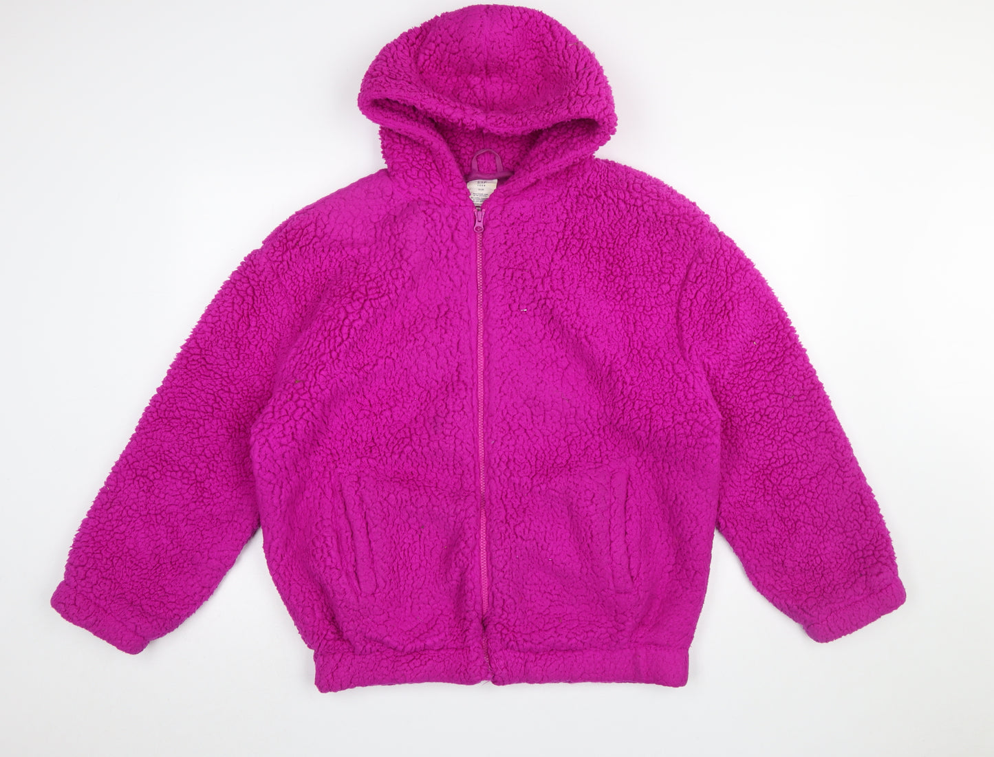 GAP Girls Pink Hooded Fleece Jacket 16-18 Years Lined Winter Zip Up