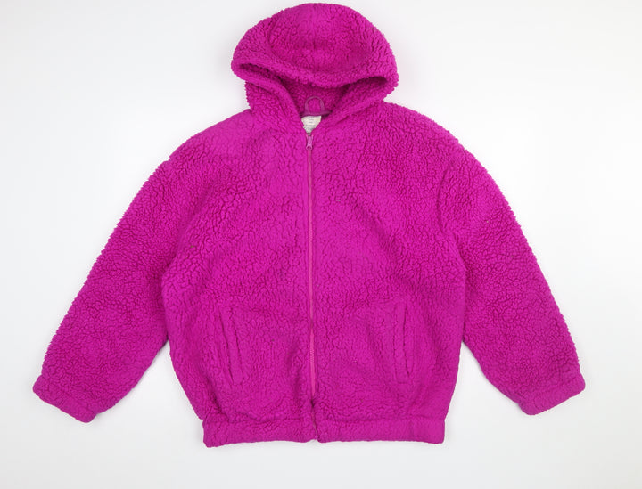 GAP Girls Pink Hooded Fleece Jacket 16-18 Years Lined Winter Zip Up