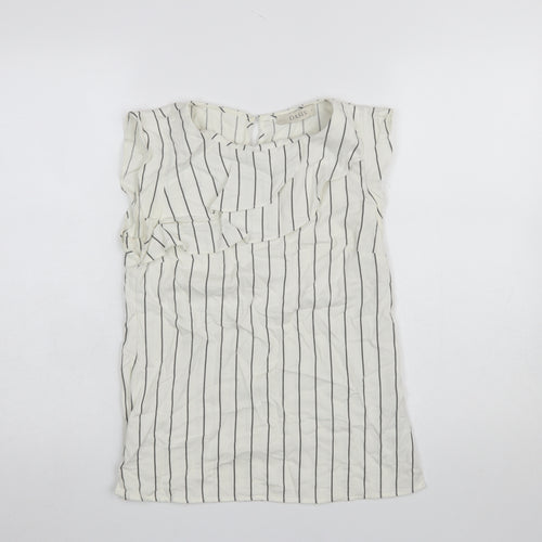Oasis Women White Striped Ruffle Blouse UK 6 Sleeveless Work Top