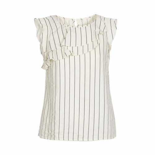 Oasis Women White Striped Ruffle Blouse UK 6 Sleeveless Work Top