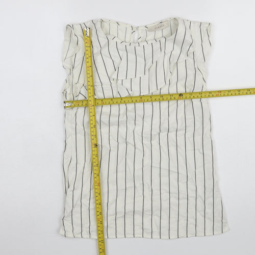 Oasis Women White Striped Ruffle Blouse UK 6 Sleeveless Work Top
