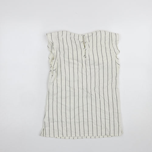 Oasis Women White Striped Ruffle Blouse UK 6 Sleeveless Work Top