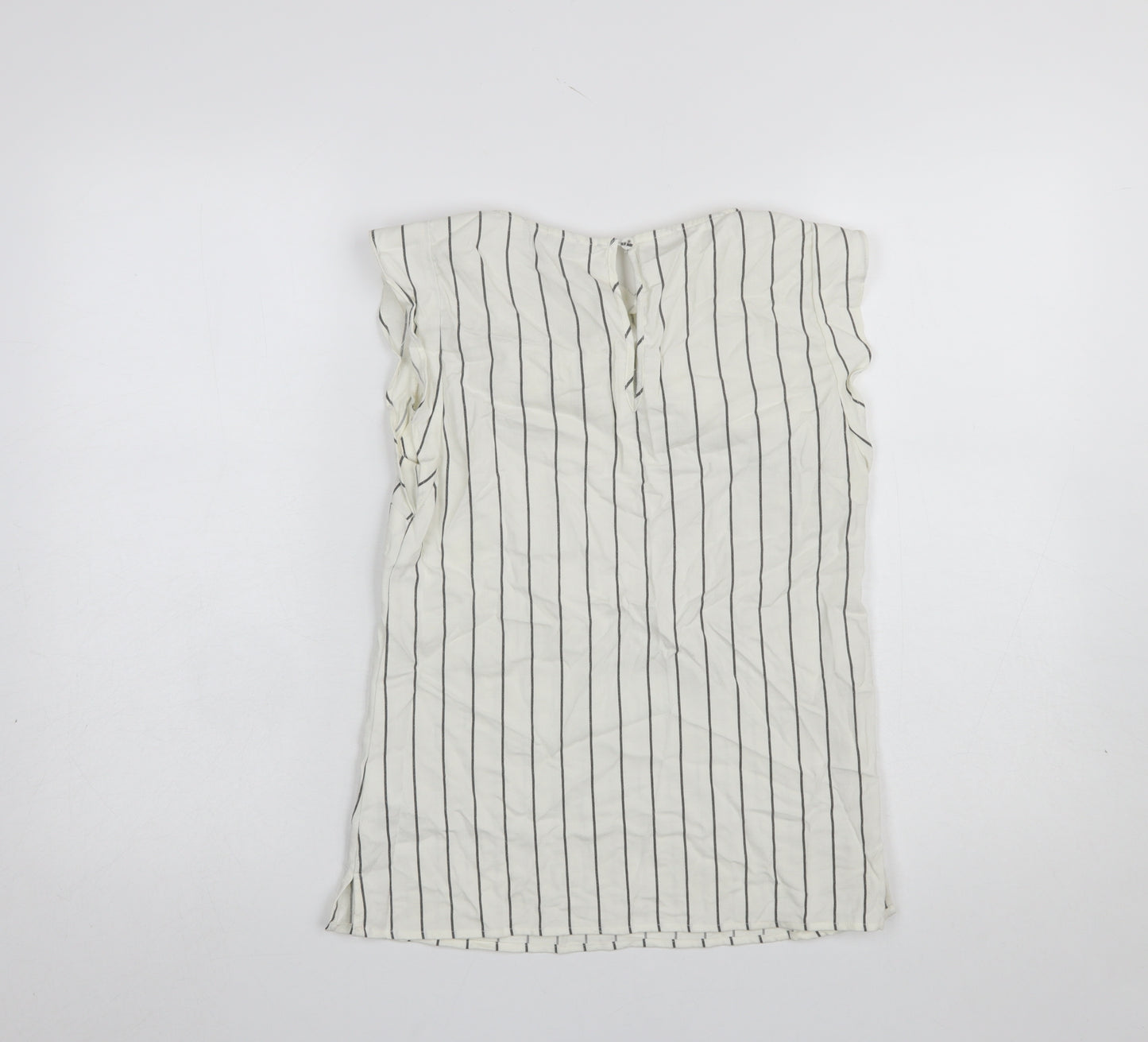 Oasis Women White Striped Ruffle Blouse UK 6 Sleeveless Work Top