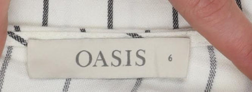 Oasis Women White Striped Ruffle Blouse UK 6 Sleeveless Work Top