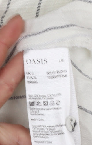 Oasis Women White Striped Ruffle Blouse UK 6 Sleeveless Work Top