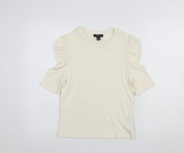 New Look Women’s Ivory Puff Sleeve Crew Neck T-Shirt Size 14