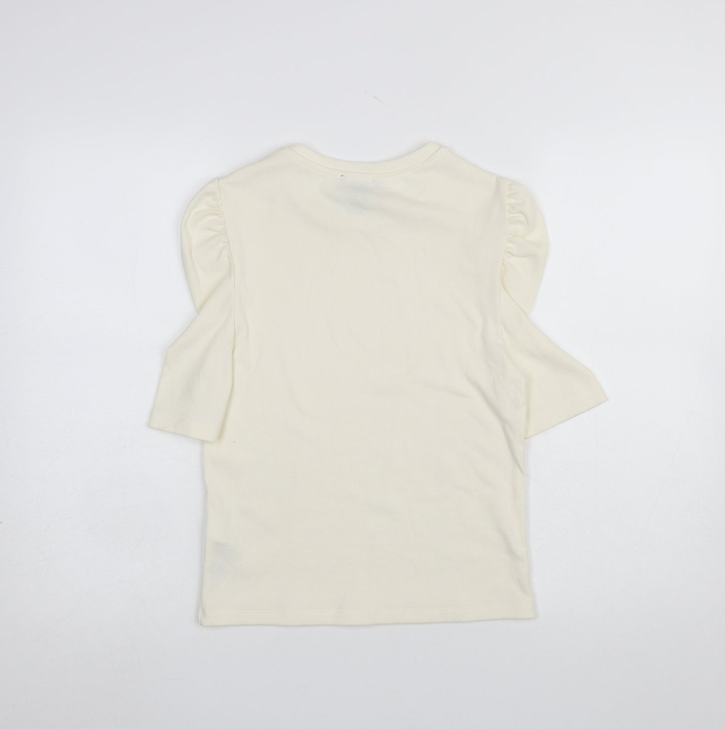 New Look Women’s Ivory Puff Sleeve Crew Neck T-Shirt Size 14