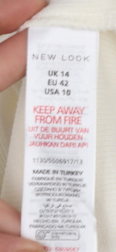 New Look Women’s Ivory Puff Sleeve Crew Neck T-Shirt Size 14