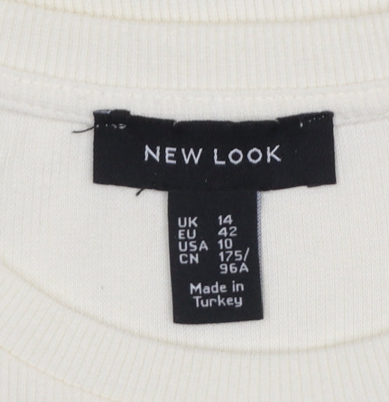 New Look Women’s Ivory Puff Sleeve Crew Neck T-Shirt Size 14