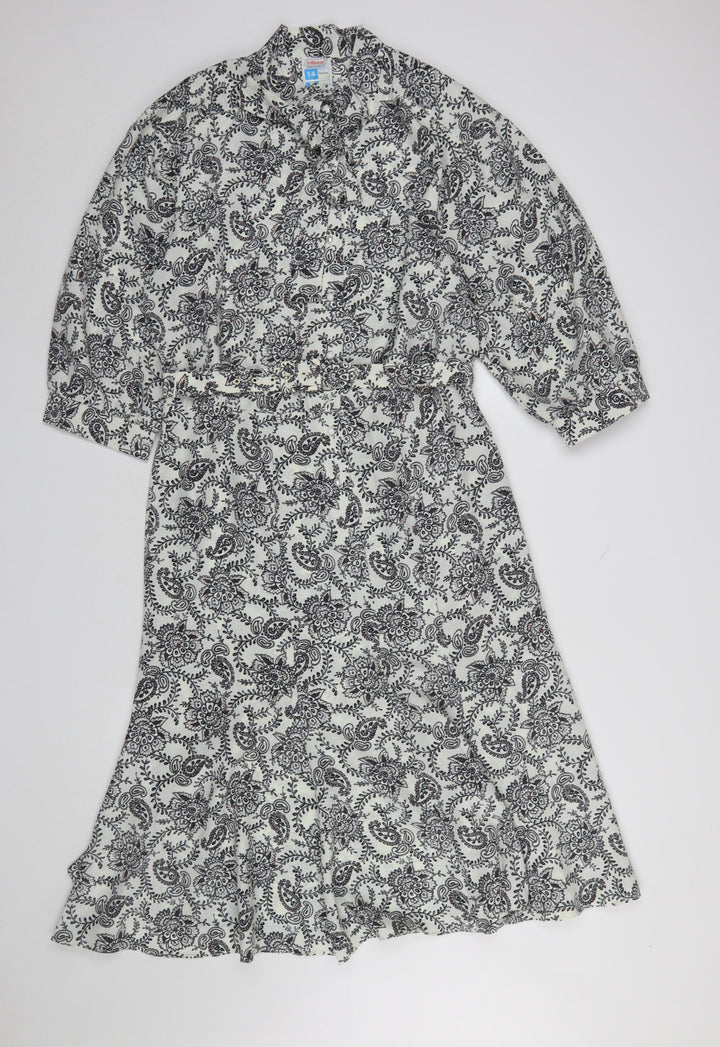 Marks and Spencer Women White Paisley Shirt Dress Size 14