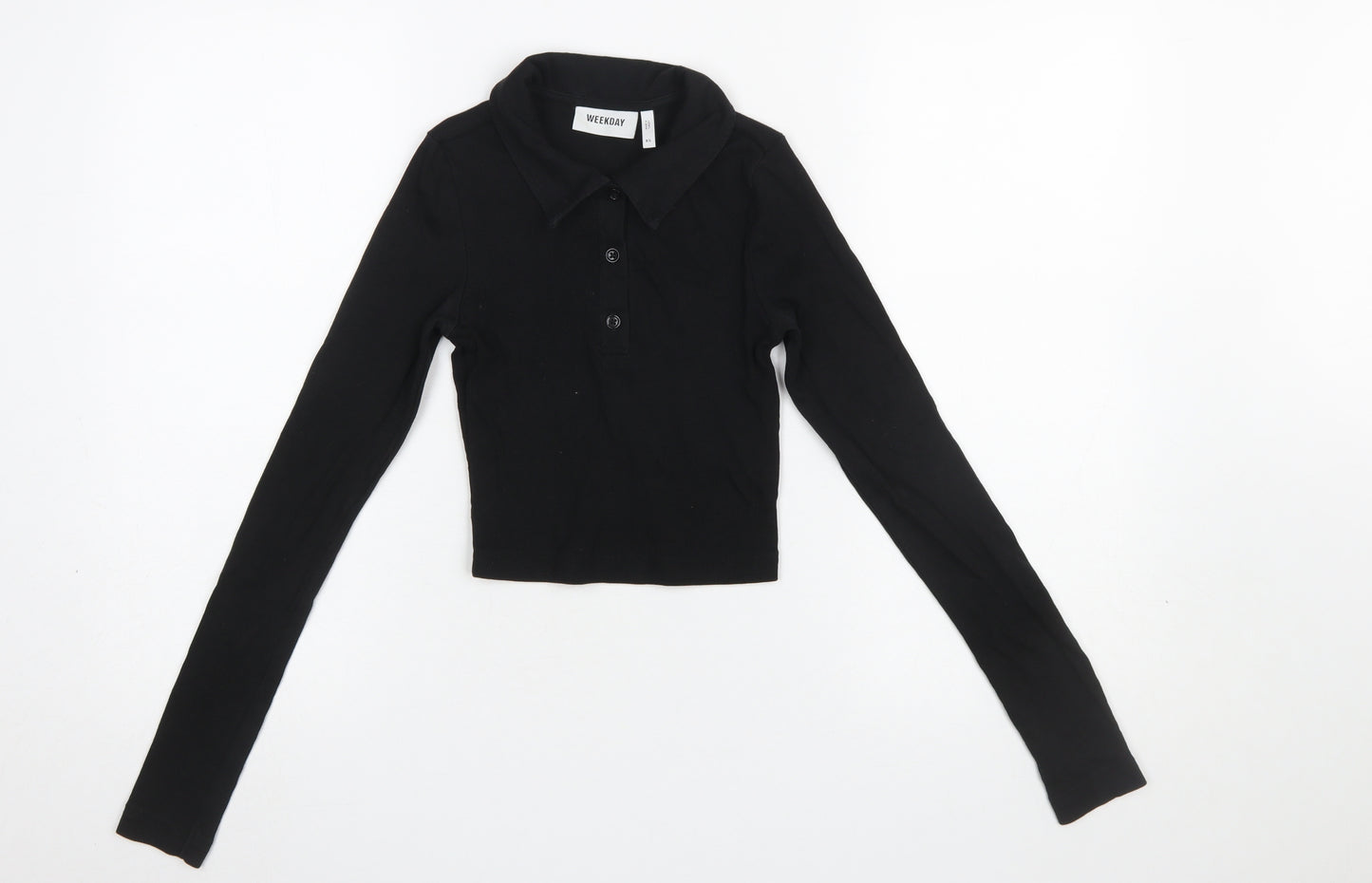 Weekday Women's Black Cropped Button-Up Collared Top XS