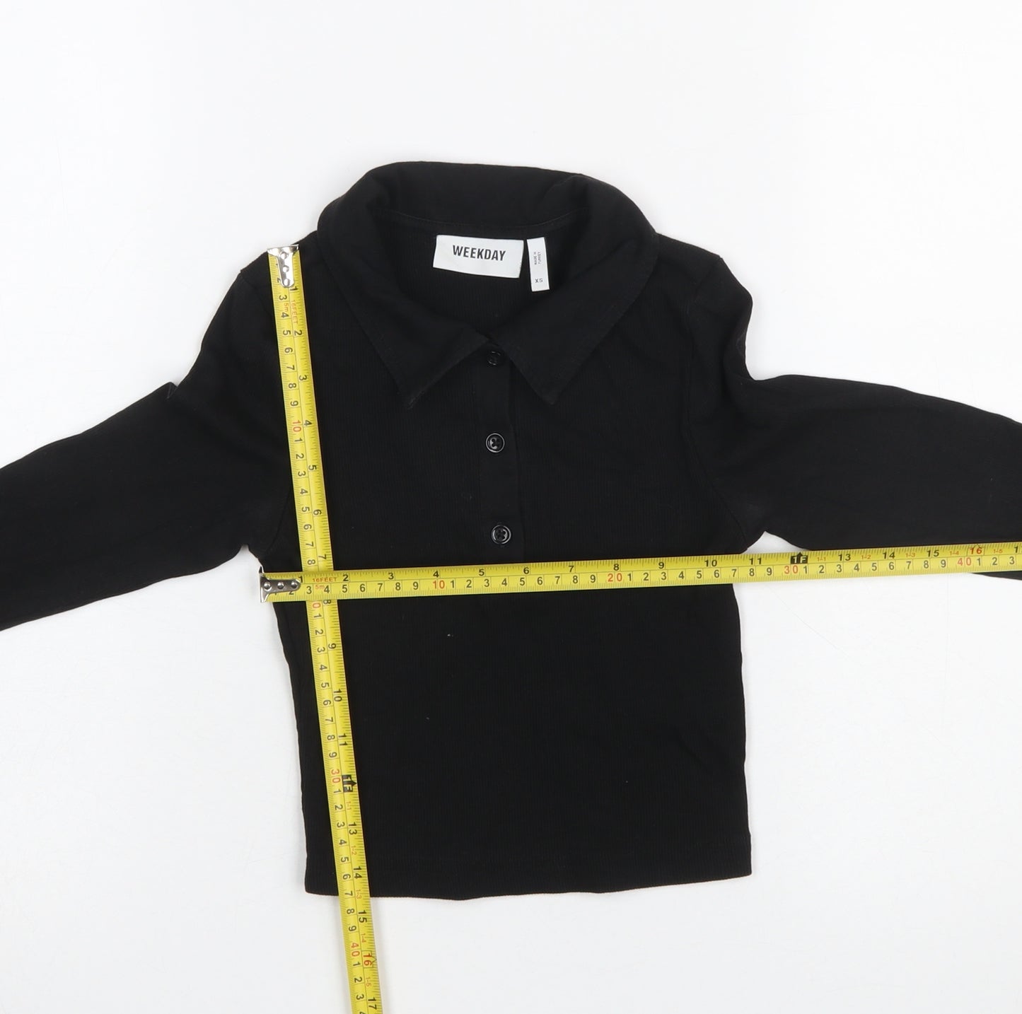 Weekday Women's Black Cropped Button-Up Collared Top XS