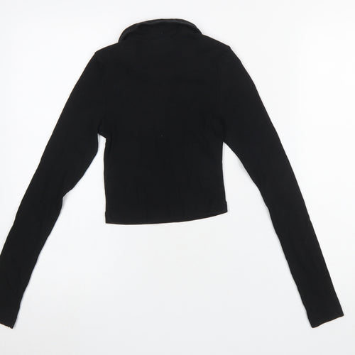 Weekday Women's Black Cropped Button-Up Collared Top XS