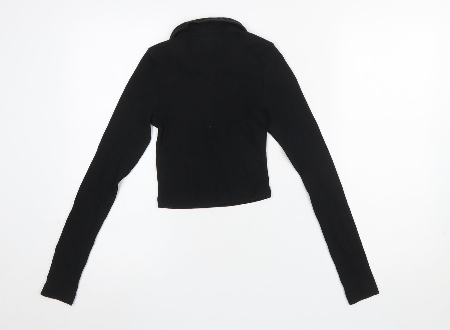 Weekday Women's Black Cropped Button-Up Collared Top XS