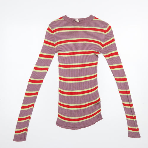 H&M Women’s Multicoloured Striped Long Sleeve Viscose T-Shirt Size 8