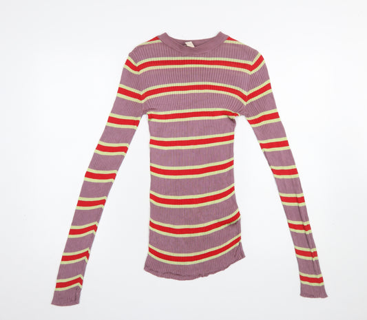H&M Women’s Multicoloured Striped Long Sleeve Viscose T-Shirt Size 8