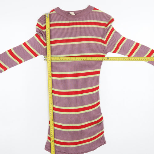 H&M Women’s Multicoloured Striped Long Sleeve Viscose T-Shirt Size 8