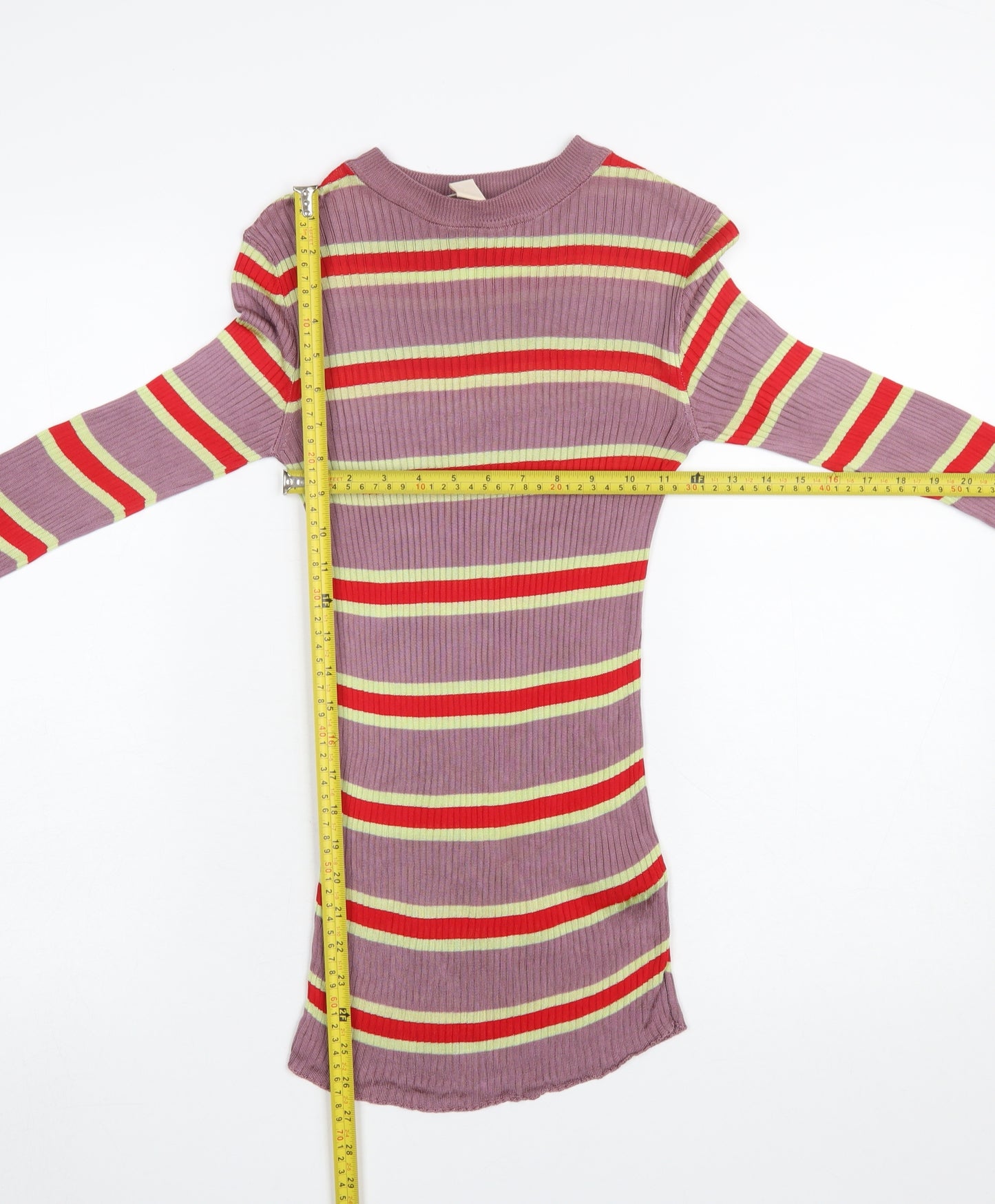 H&M Women’s Multicoloured Striped Long Sleeve Viscose T-Shirt Size 8