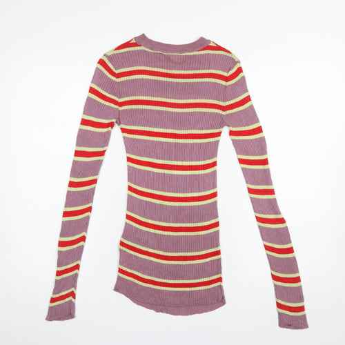 H&M Women’s Multicoloured Striped Long Sleeve Viscose T-Shirt Size 8