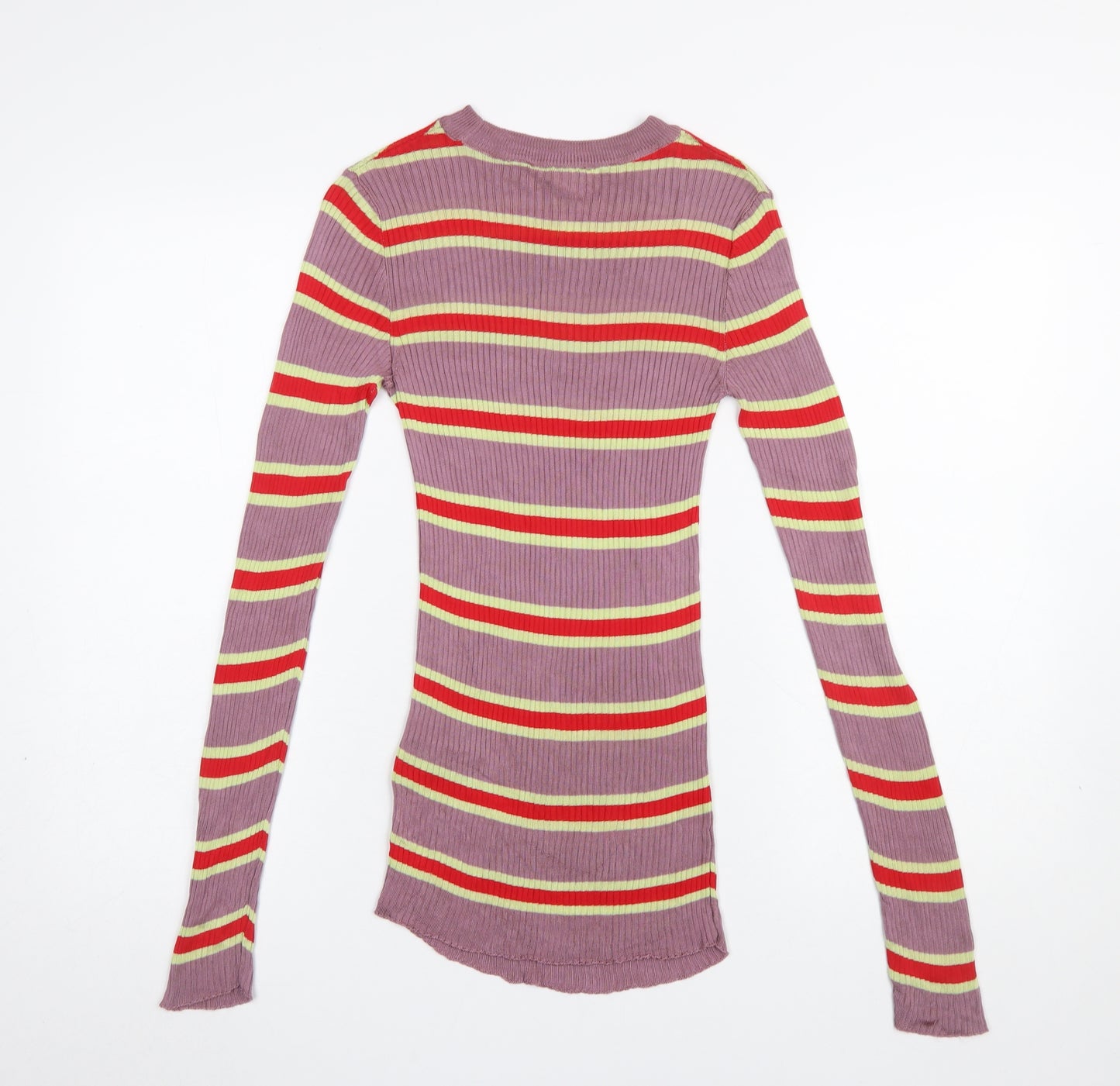 H&M Women’s Multicoloured Striped Long Sleeve Viscose T-Shirt Size 8