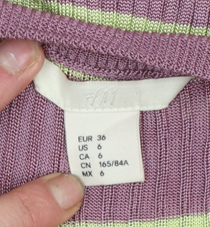 H&M Women’s Multicoloured Striped Long Sleeve Viscose T-Shirt Size 8