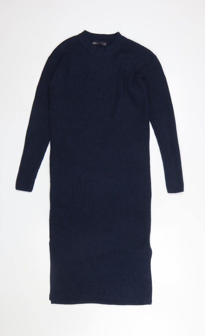 Marks and Spencer Women's Blue XS Long Sleeve Knit Jumper Dress