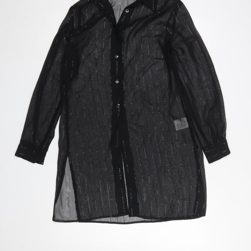 Day Meets Night Women's Black Sheer Button-Up Tunic Shirt UK 10