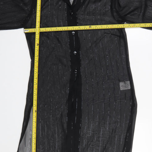 Day Meets Night Women's Black Sheer Button-Up Tunic Shirt UK 10