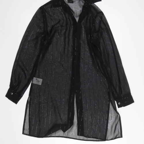 Day Meets Night Women's Black Sheer Button-Up Tunic Shirt UK 10