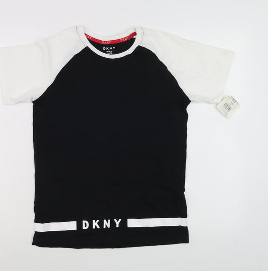 DKNY Women Black and White Raglan Colourblock Cotton T-Shirt Size M