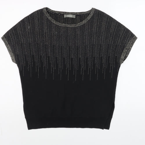 Oasis Womens Black Short Sleeve Glitter Knit Top Size S