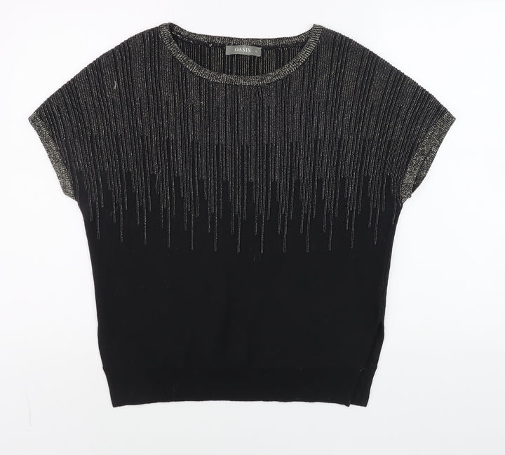 Oasis Womens Black Short Sleeve Glitter Knit Top Size S