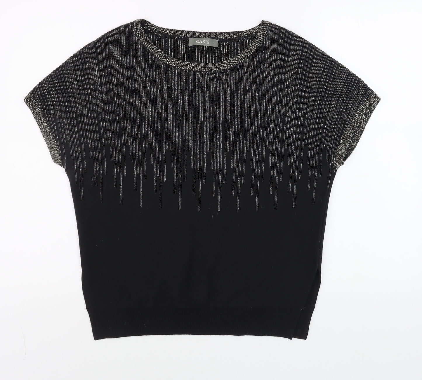 Oasis Womens Black Short Sleeve Glitter Knit Top Size S
