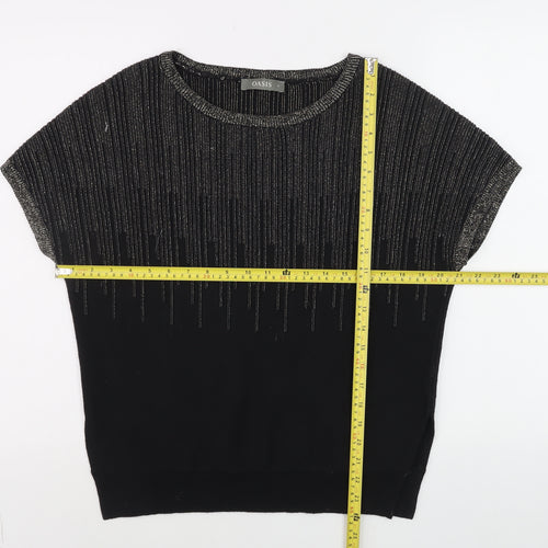 Oasis Womens Black Short Sleeve Glitter Knit Top Size S