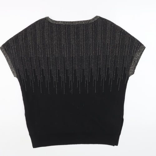 Oasis Womens Black Short Sleeve Glitter Knit Top Size S