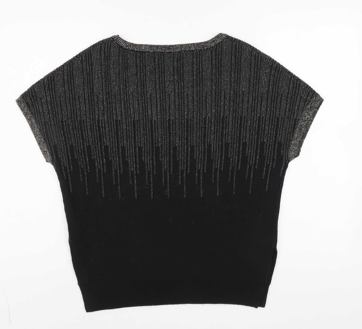 Oasis Womens Black Short Sleeve Glitter Knit Top Size S