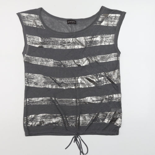 Principles Women’s Grey Metallic Striped Scoop Neck Tank Top Size 14