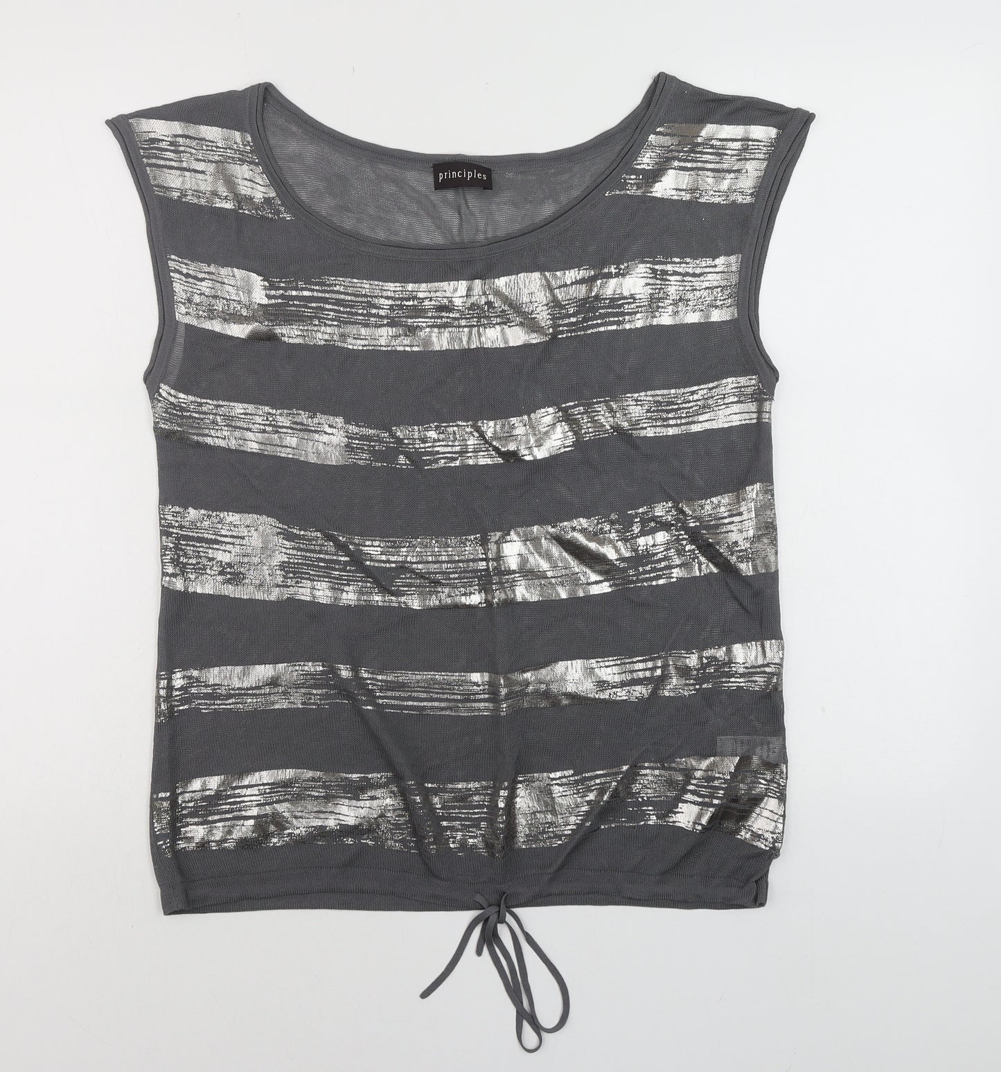 Principles Women’s Grey Metallic Striped Scoop Neck Tank Top Size 14
