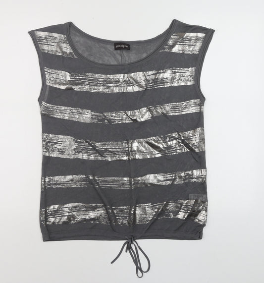 Principles Women’s Grey Metallic Striped Scoop Neck Tank Top Size 14