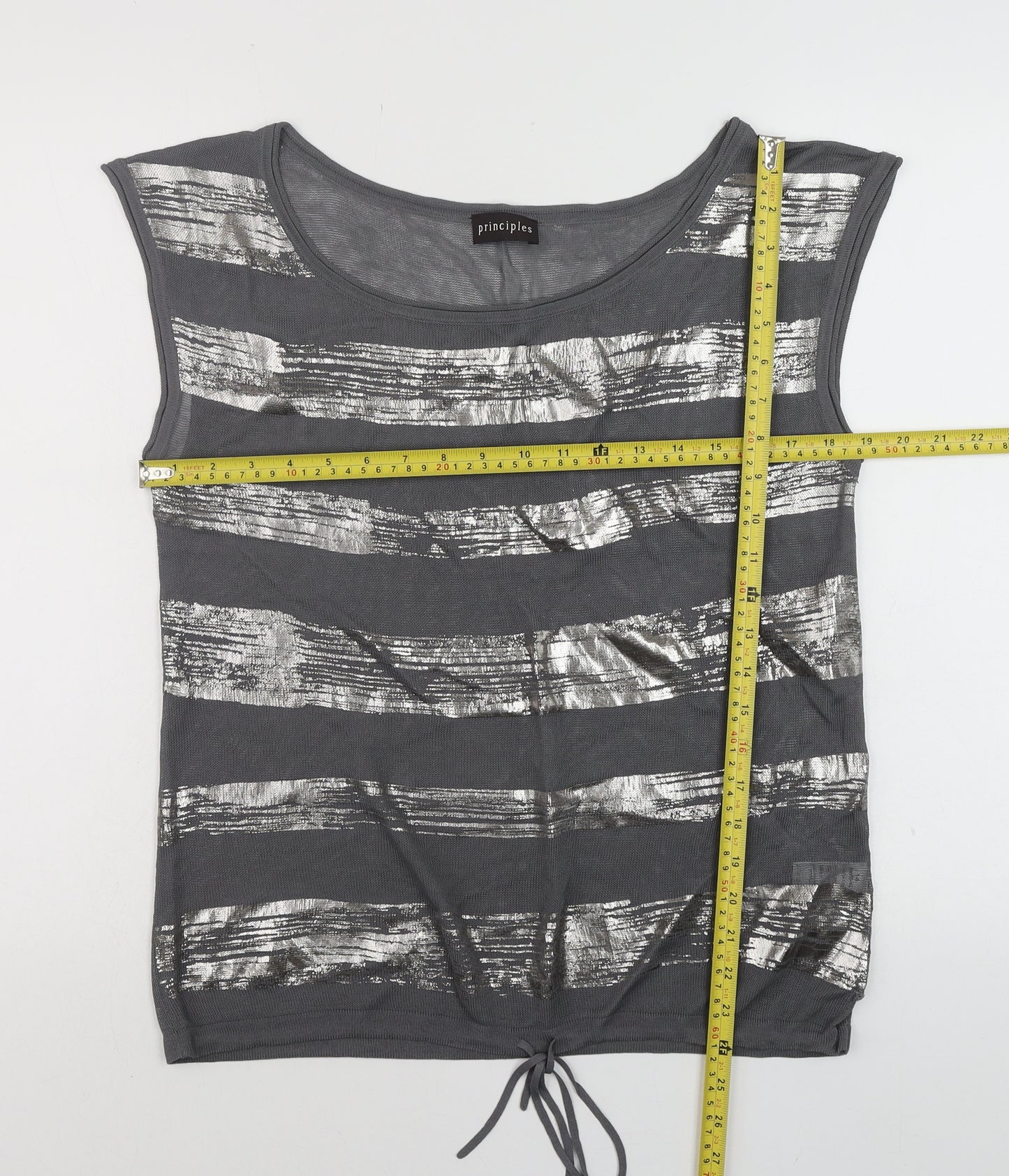 Principles Women’s Grey Metallic Striped Scoop Neck Tank Top Size 14