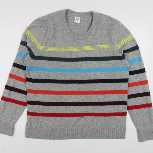 GAP Men’s Grey Striped Wool Blend Crew Neck Jumper Size L
