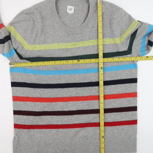 GAP Men’s Grey Striped Wool Blend Crew Neck Jumper Size L