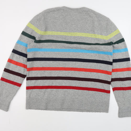 GAP Men’s Grey Striped Wool Blend Crew Neck Jumper Size L